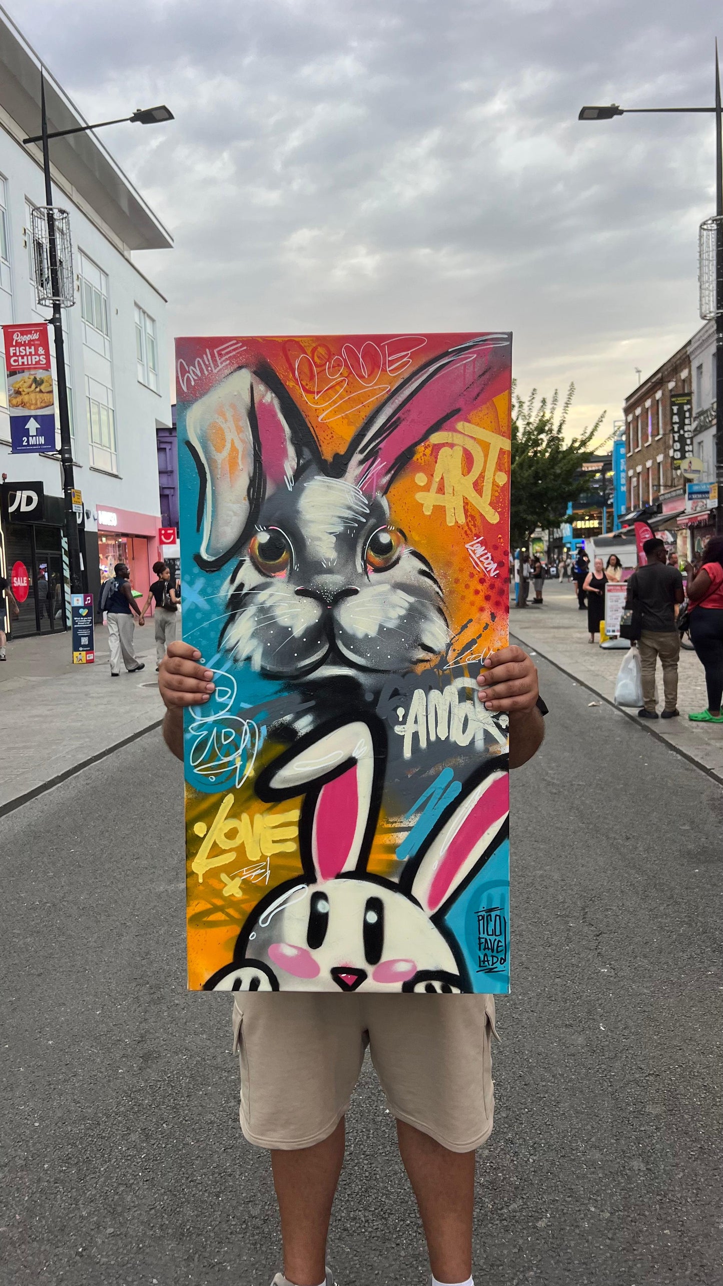 Love Rabbits Graffiti Canvas – Hand-Painted Frame | Urban Art London